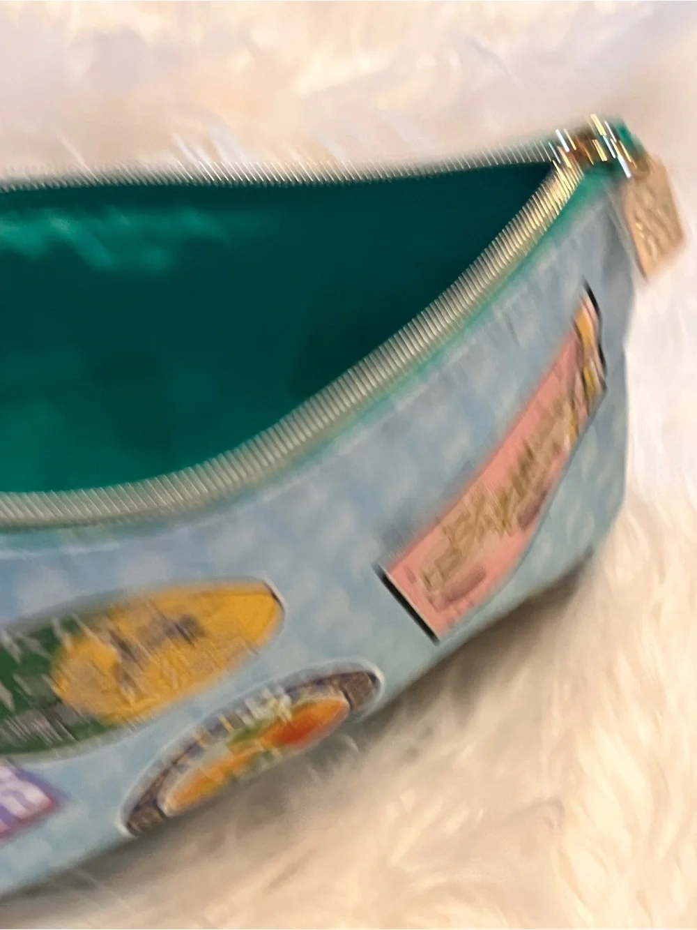 Estee Lauder NWOT Light Blue Patchwork Cosmetic Pouch